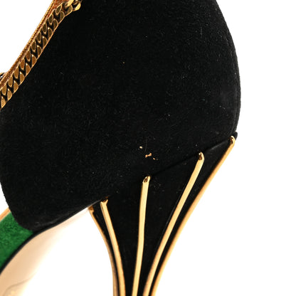 Gucci Kid Scamosciato Ankle Chain Pump 41 Garden 41 Green Black 13 of 14