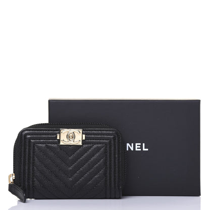 Chanel Caviar Chevron Quilted Boy Zip Around Coin Purse Wallet Black 11 of 11