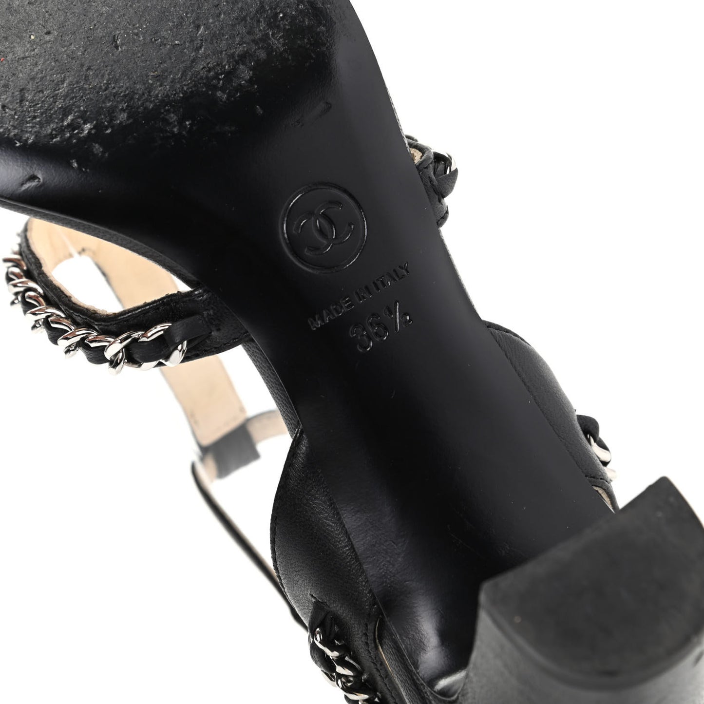 Lambskin CC Chain Sandals 35 Black