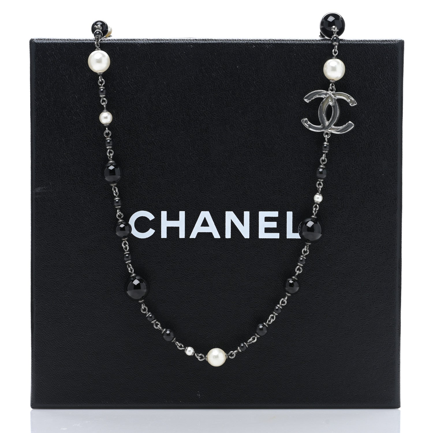 Chanel Ruthenium Pearl Beaded CC Long Necklace Black 5 of 5