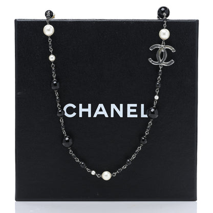 Chanel Ruthenium Pearl Beaded CC Long Necklace Black 5 of 5