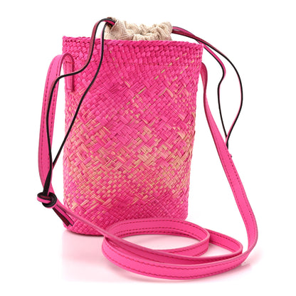 Loewe Iraca Palm Calfskin Anagram Square Pocket Bucket Bag Natural Fuchsia 2 of 9