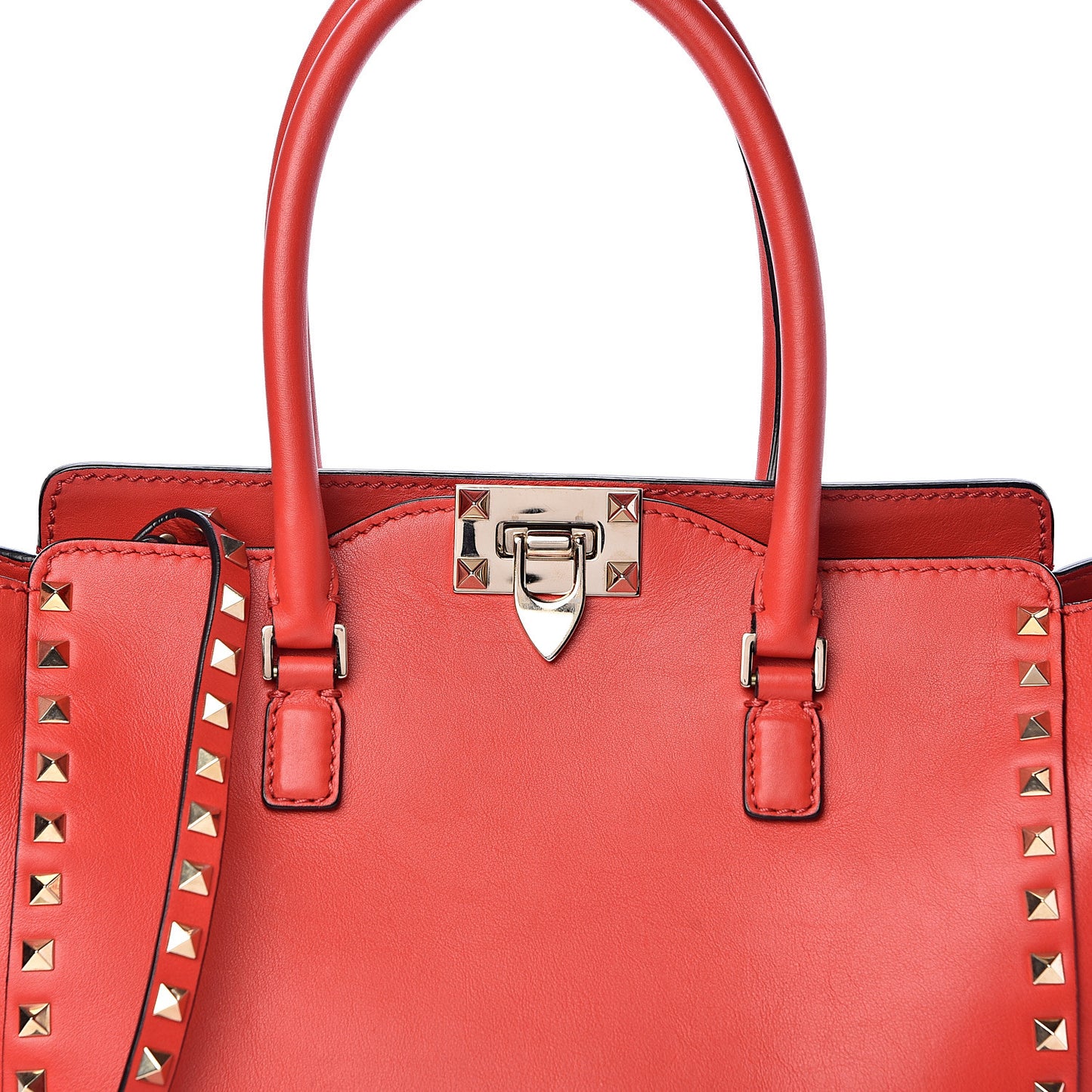 Vitello Rockstud Double Handle Tote Deep Orange