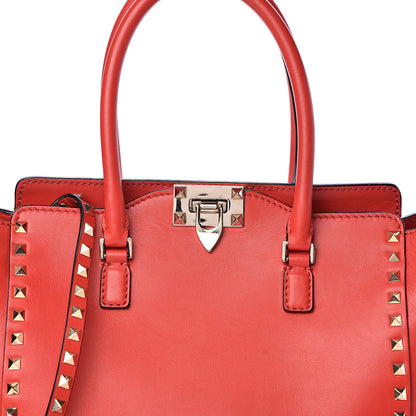 Valentino Garavani Vitello Rockstud Double Handle Tote Deep Orange 7 of 9