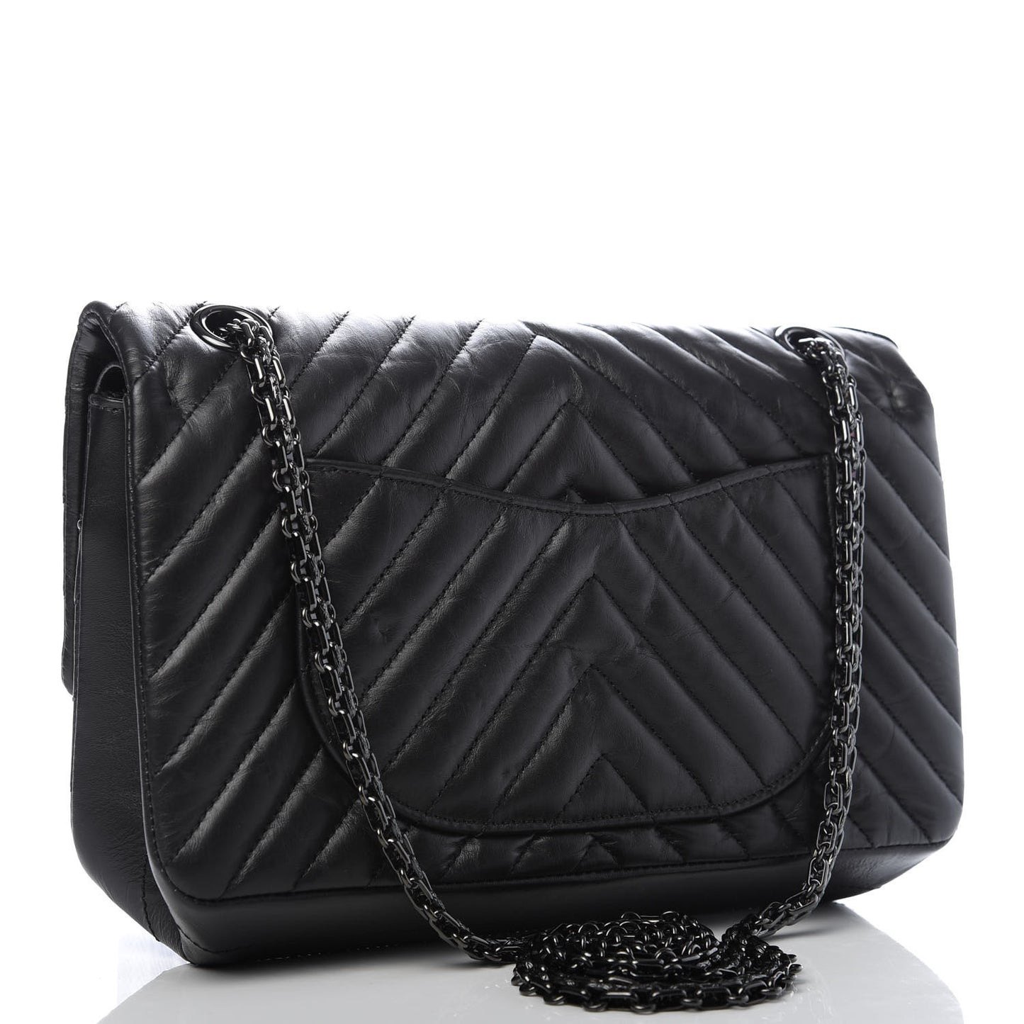 Aged Calfskin Chevron Quilted 2.55 Reissue 225 Flap So Black