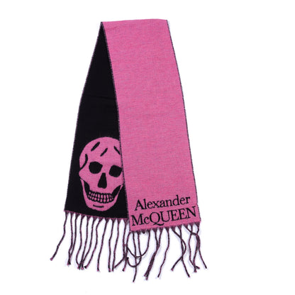 Alexander McQueen Wool Polyamide Cosy Skull Scarf Pink Black 1 of 3
