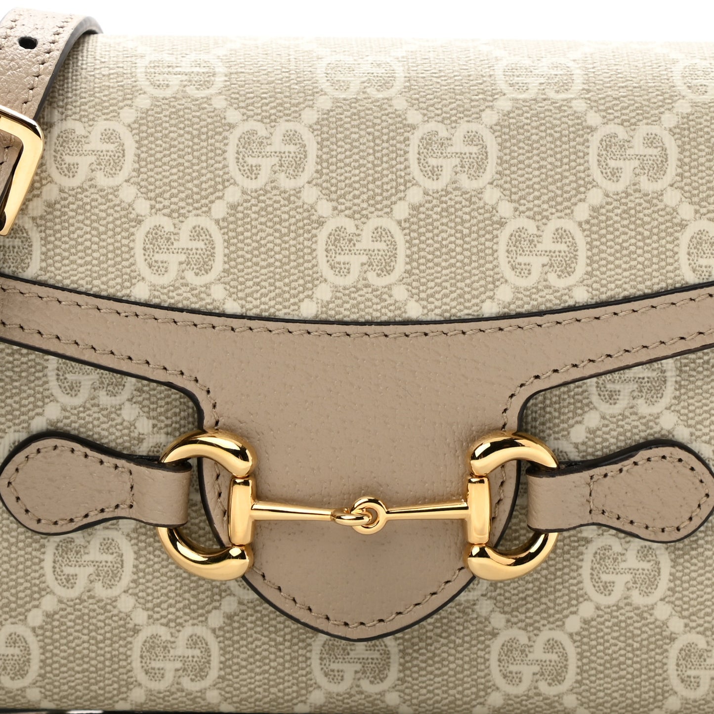 GG Supreme Monogram Textured Dollar Calfskin Mini Horsebit 1955 Shoulder Bag Beige Mystic White Oatmeal
