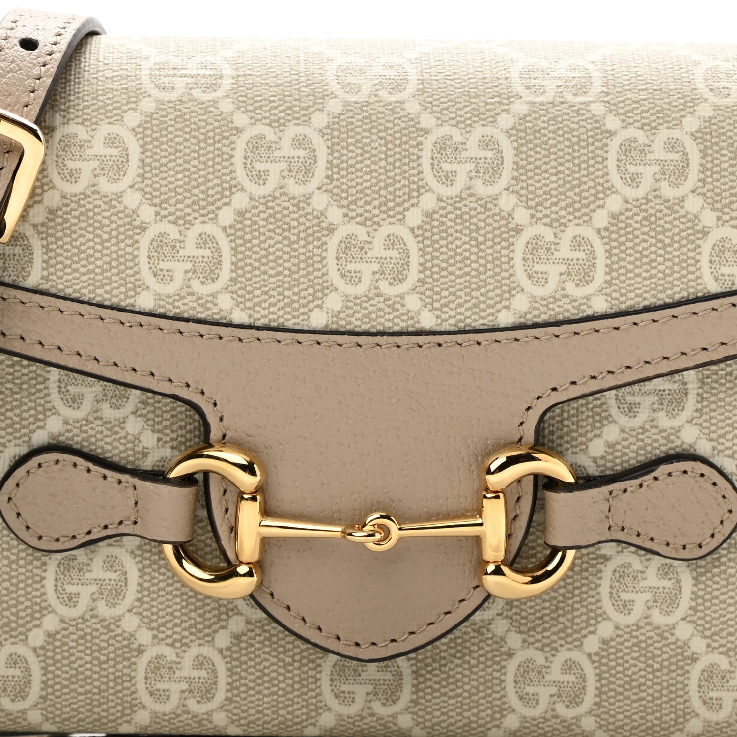 Gucci GG Supreme Monogram Textured Dollar Calfskin Mini Horsebit 1955 Shoulder Bag Beige Mystic White Oatmeal 8 of 9