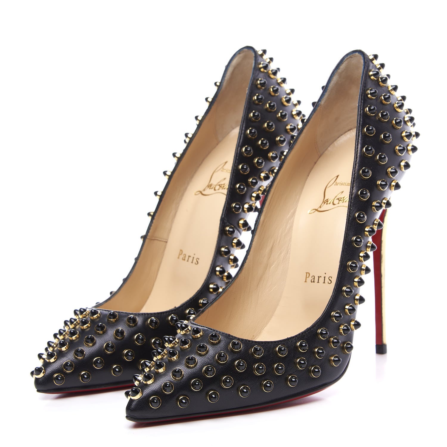 Christian Louboutin Kid Specchio Follies Cabo 120 Pumps 38 Black Gold 2 of 10