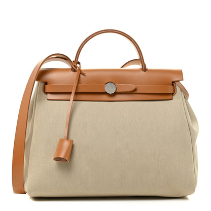 Hermes Vache Hunter Toile Herbag Zip 31 PM Beton Natural 1 of 11