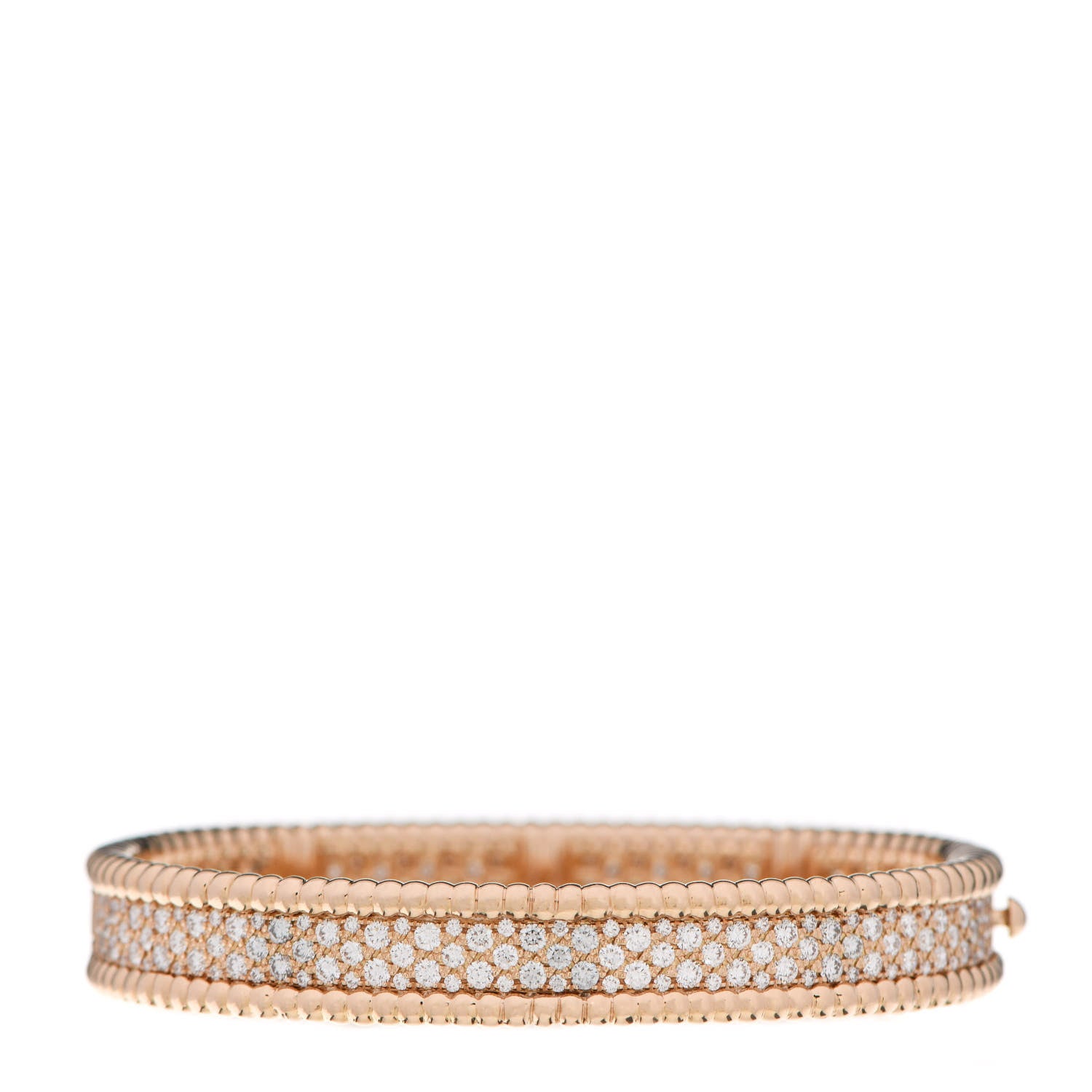 Van Cleef & Arpels 18K Rose Gold Diamond Perlee 3-Row Bangle Bracelet S 1 of 5