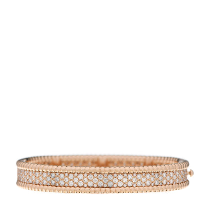 Van Cleef & Arpels 18K Rose Gold Diamond Perlee 3-Row Bangle Bracelet S 1 of 5