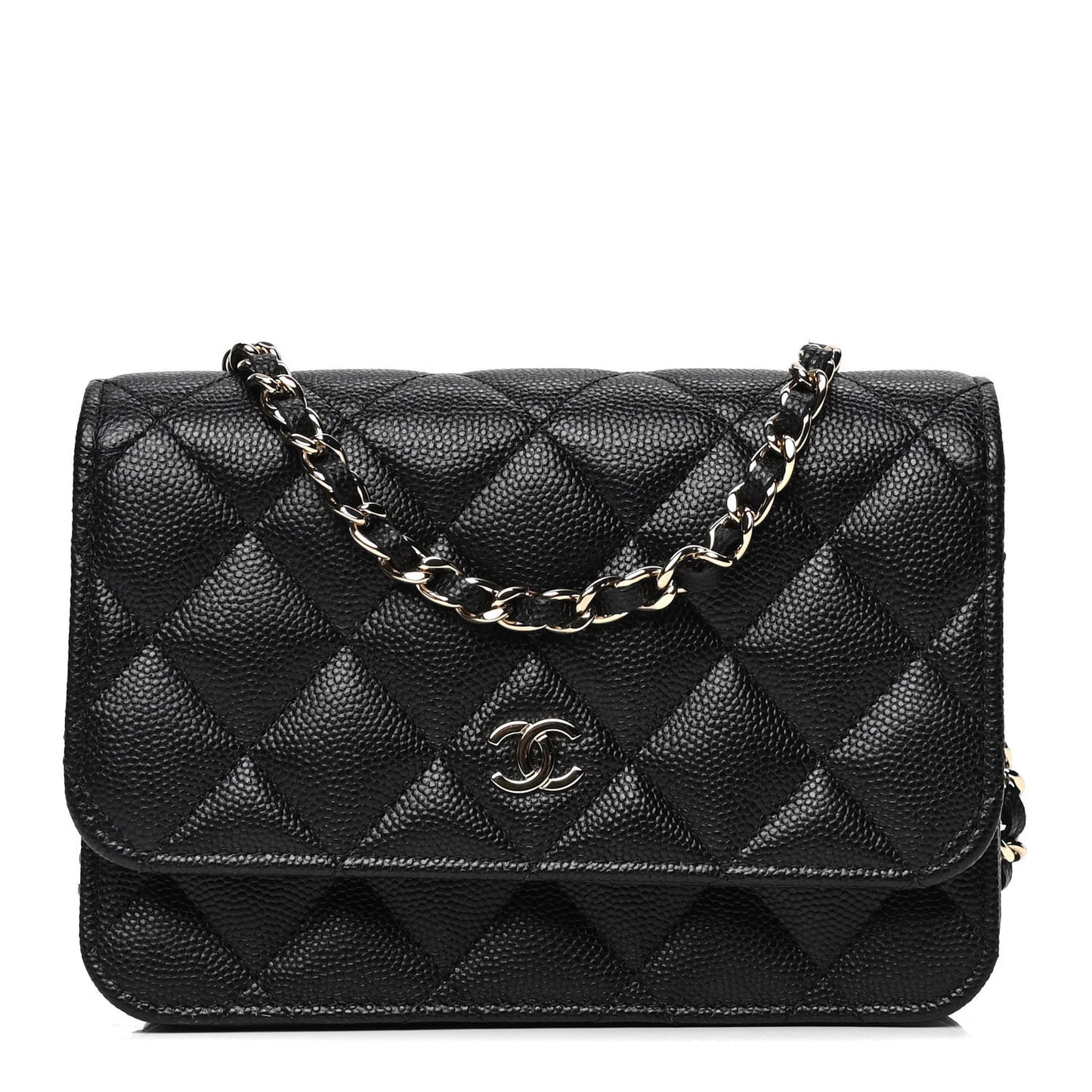 Caviar Quilted Mini Wallet On Chain WOC Black