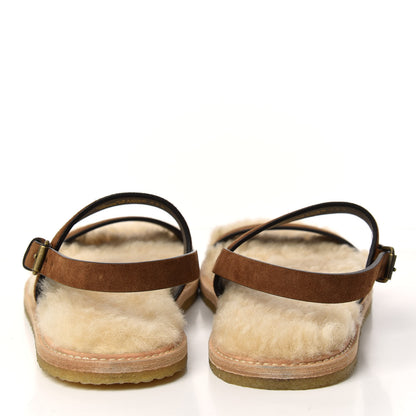 Saint Laurent Suede Shearling Joan Noe 05 Flat Sandals 39.5 Land 7 of 10