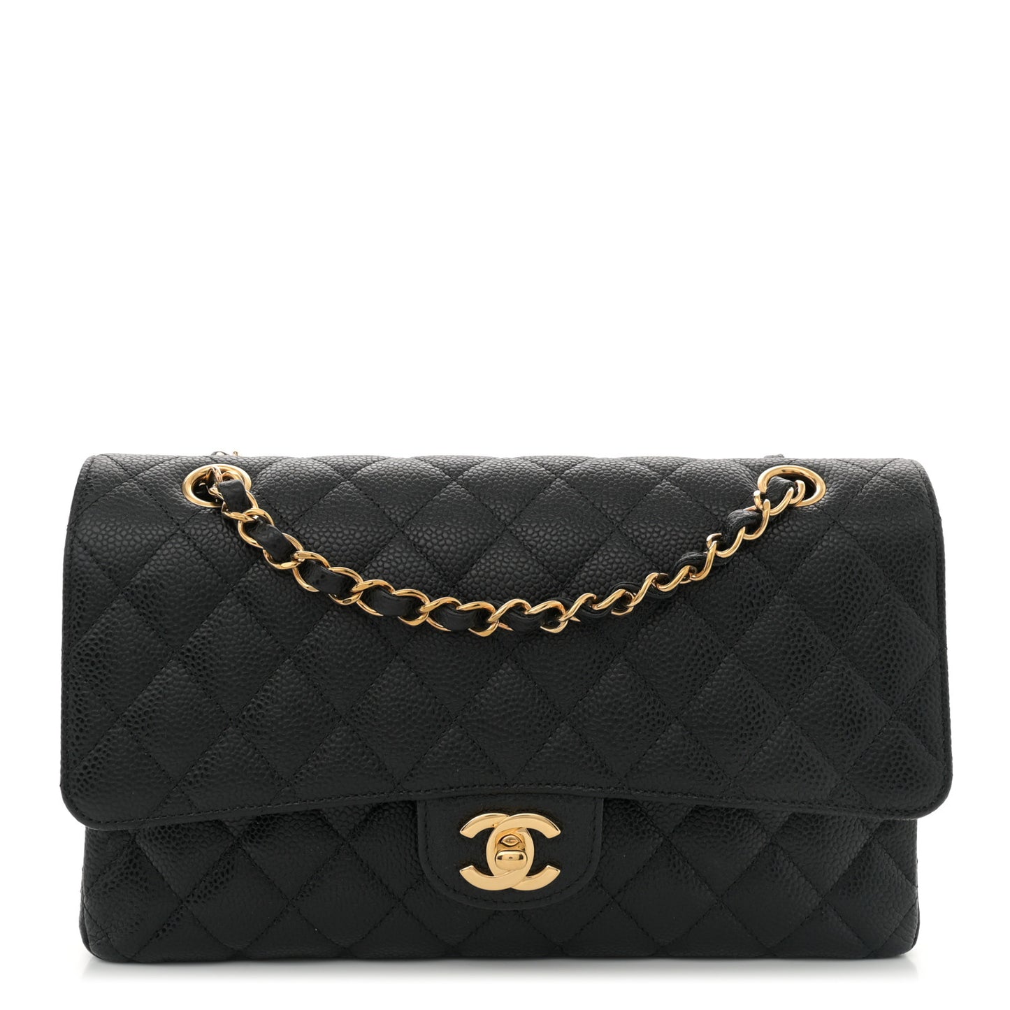 Caviar Quilted Medium Double Flap Black