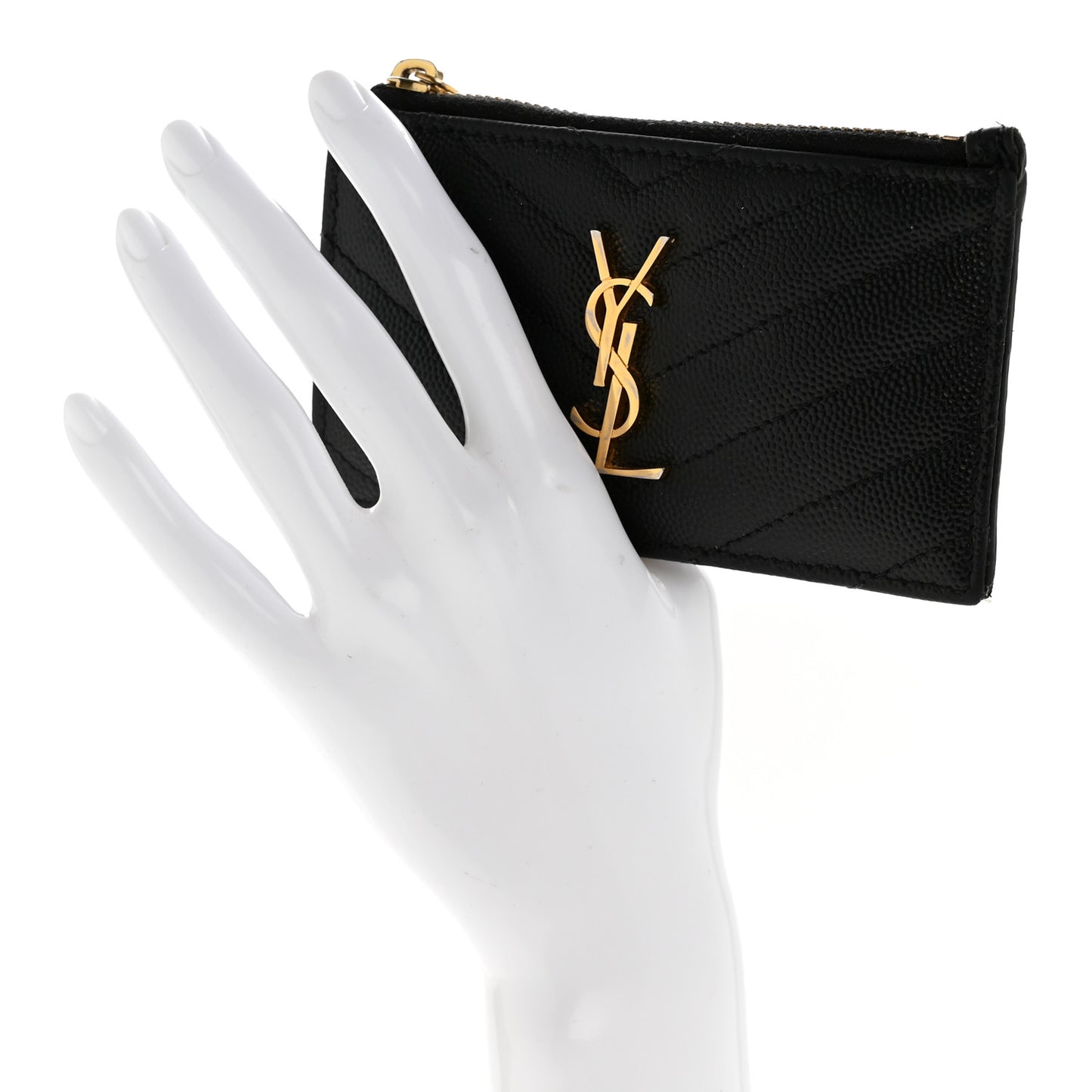 Grain De Poudre Matelasse Chevron Monogram Fragments Zippered Card Case Black