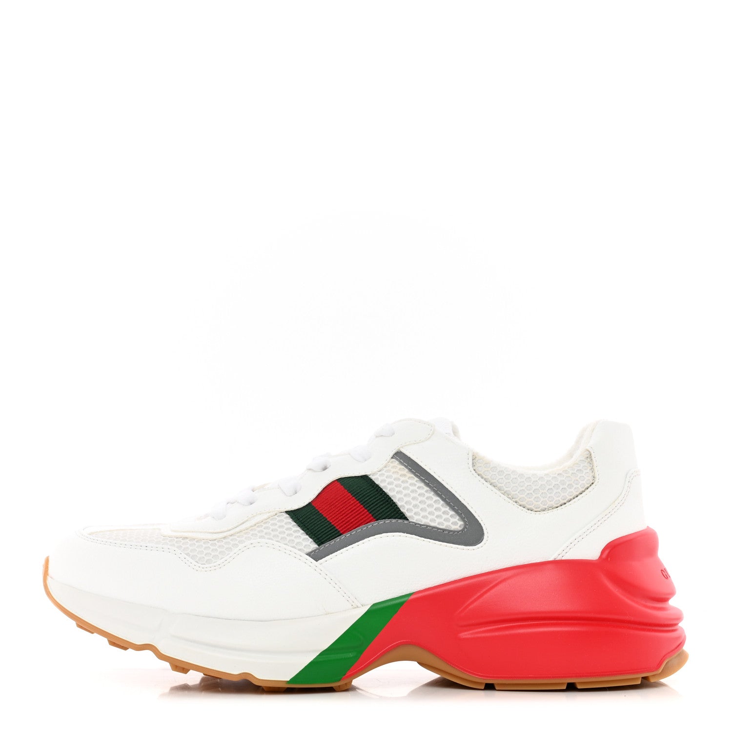 Gucci Lavaredo Eco Fabric Mesh Web Mens Rhyton Reflective Sneakers 8 Great White Green Red Silver 1 of 15