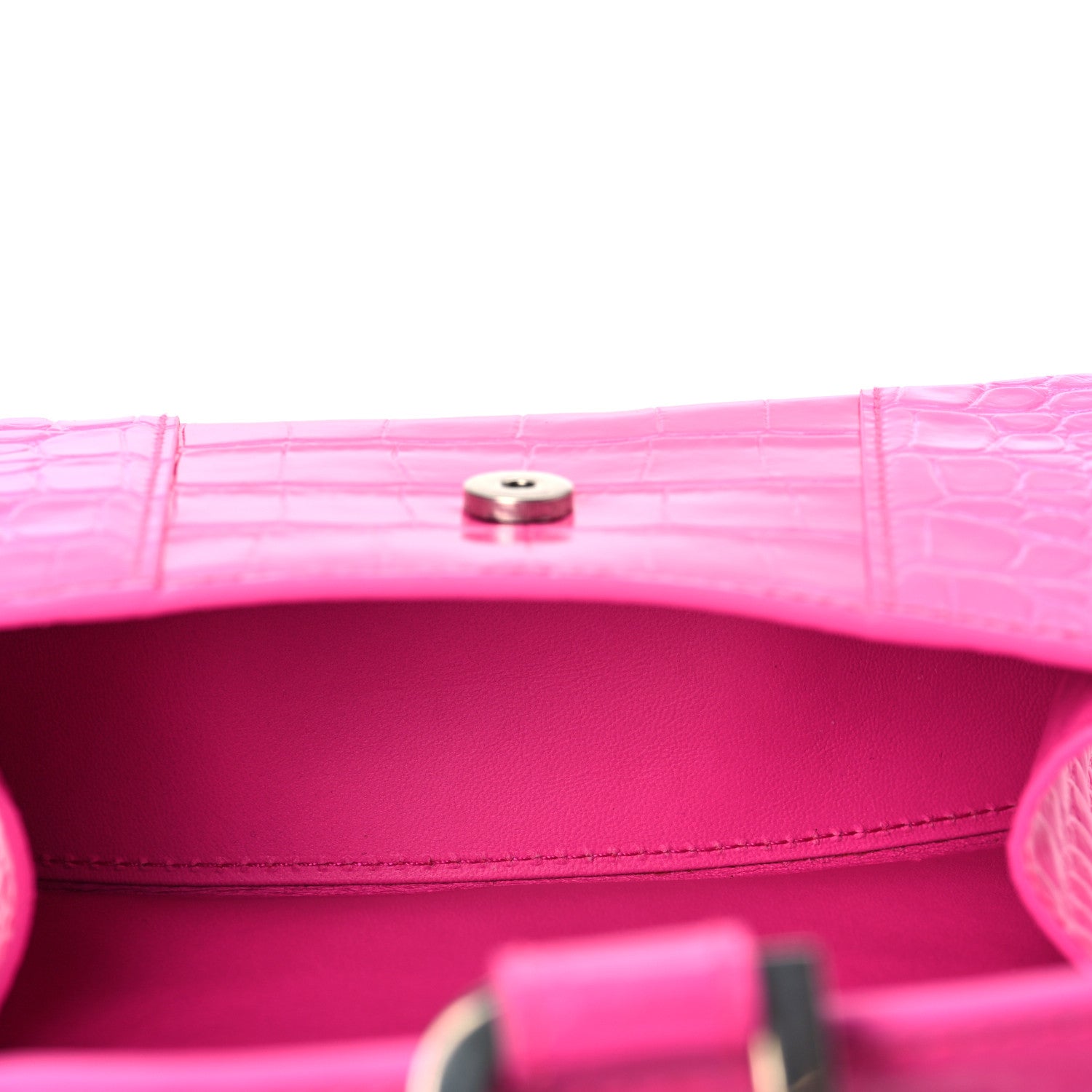 Balenciaga Shiny Calfskin Crocodile Embossed Hourglass Top Handle Bag XS Neon Pink 5 of 10