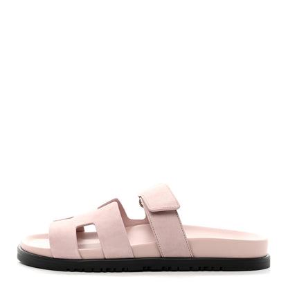 Hermes Suede Goatskin Womens Chypre Sandals 38 Rose Porcelaine 1 of 9