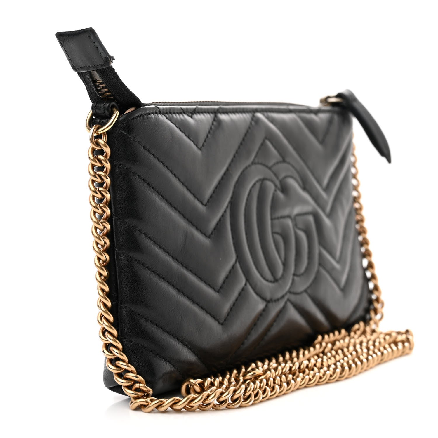Gucci Calfskin Matelasse Mini GG Marmont Chain Bag Black 3 of 13