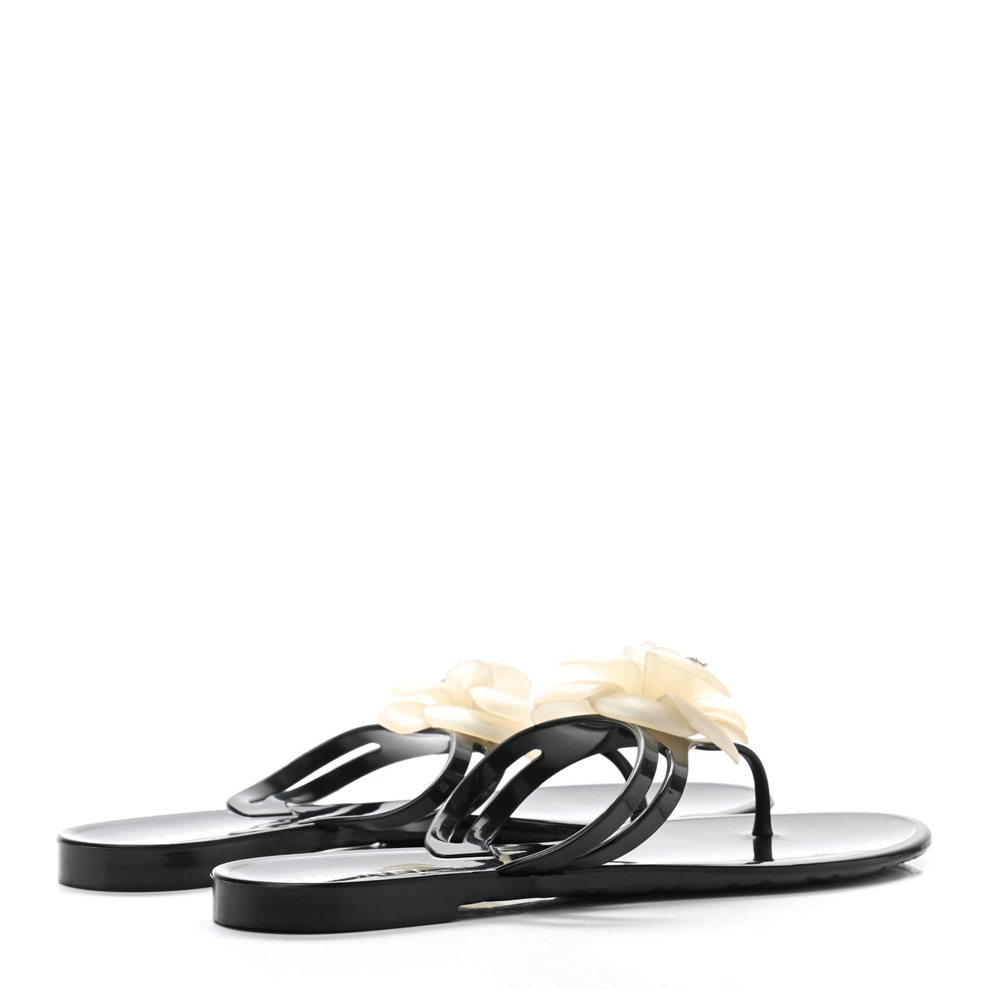 Jelly Quilted Camellia Thong Sandals 39 Black White