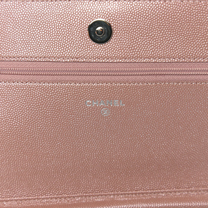 Chanel Metallic Caviar Chevron Quilted Vintage Mademoiselle Wallet On Chain WOC Pink 5 of 11