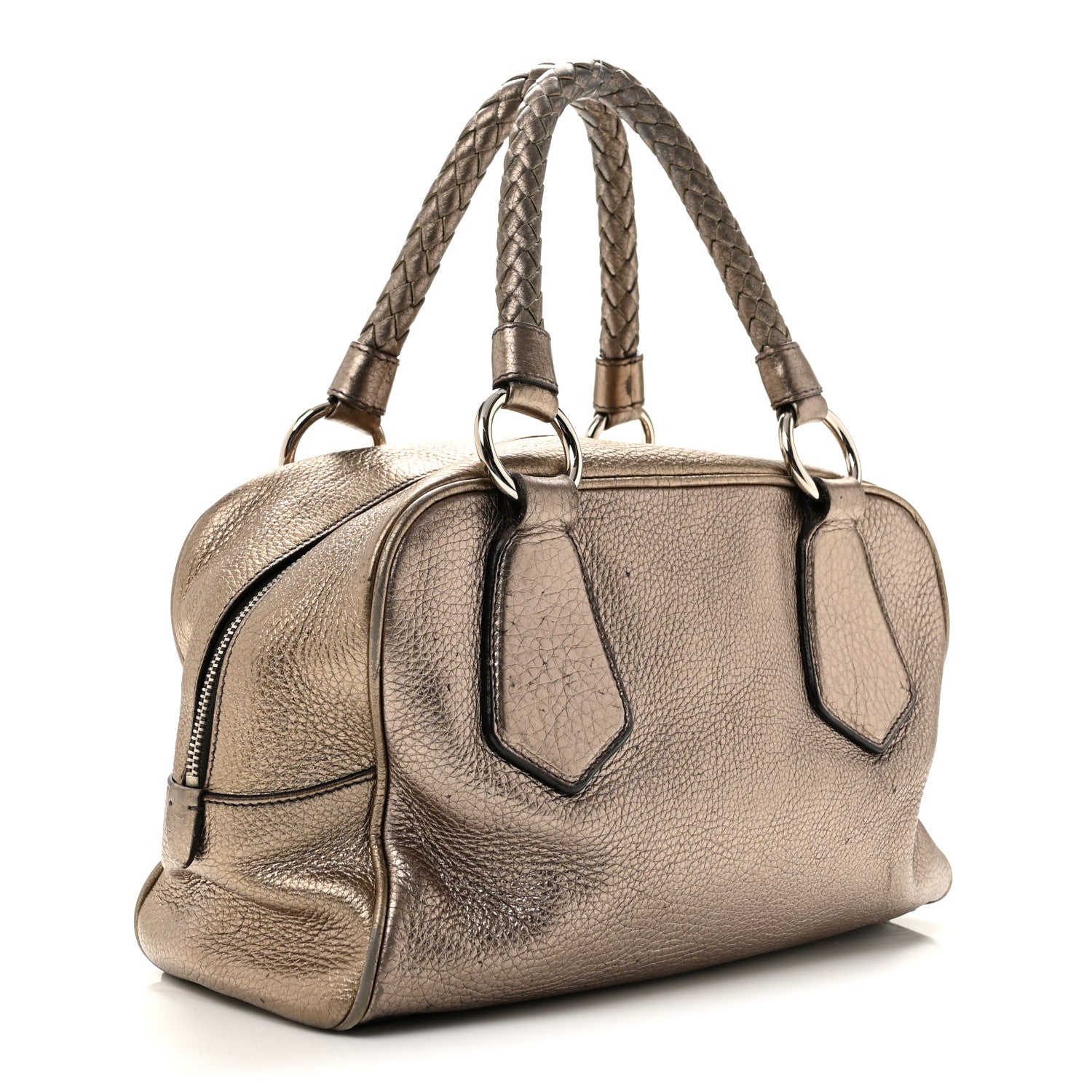 Prada Metallic Vitello Daino Braided Bowler Piombo 3 of 13