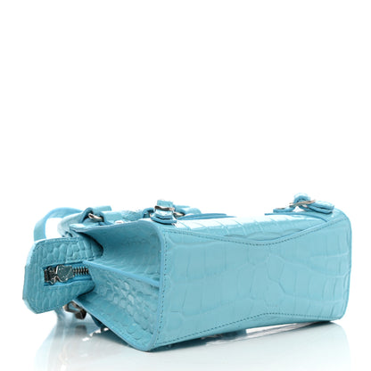 Balenciaga Calfskin Crocodile Embossed Neo Classic Silver Hardware Nano City Crossbody Azur 4 of 9