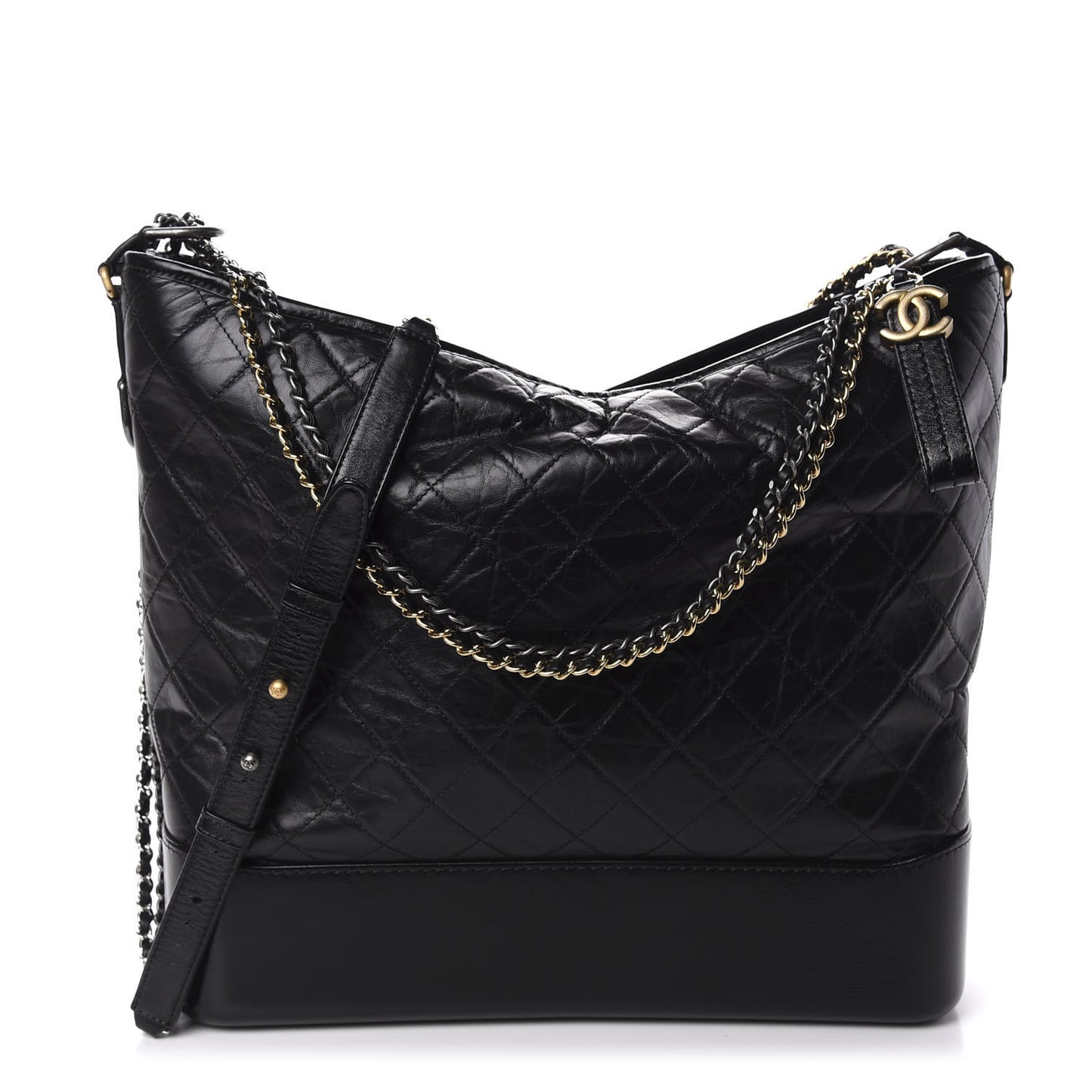 Aged Calfskin Quilted Maxi Gabrielle Hobo Black