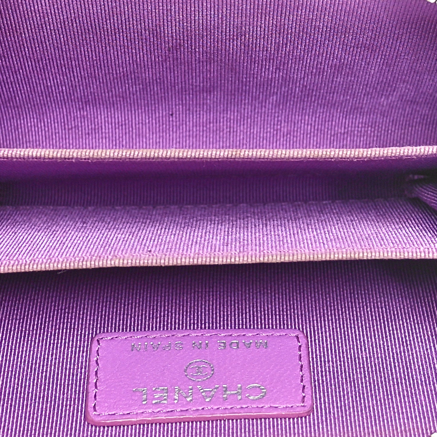 Lambskin Quilted Zip Around Coin Purse Wallet Purple
