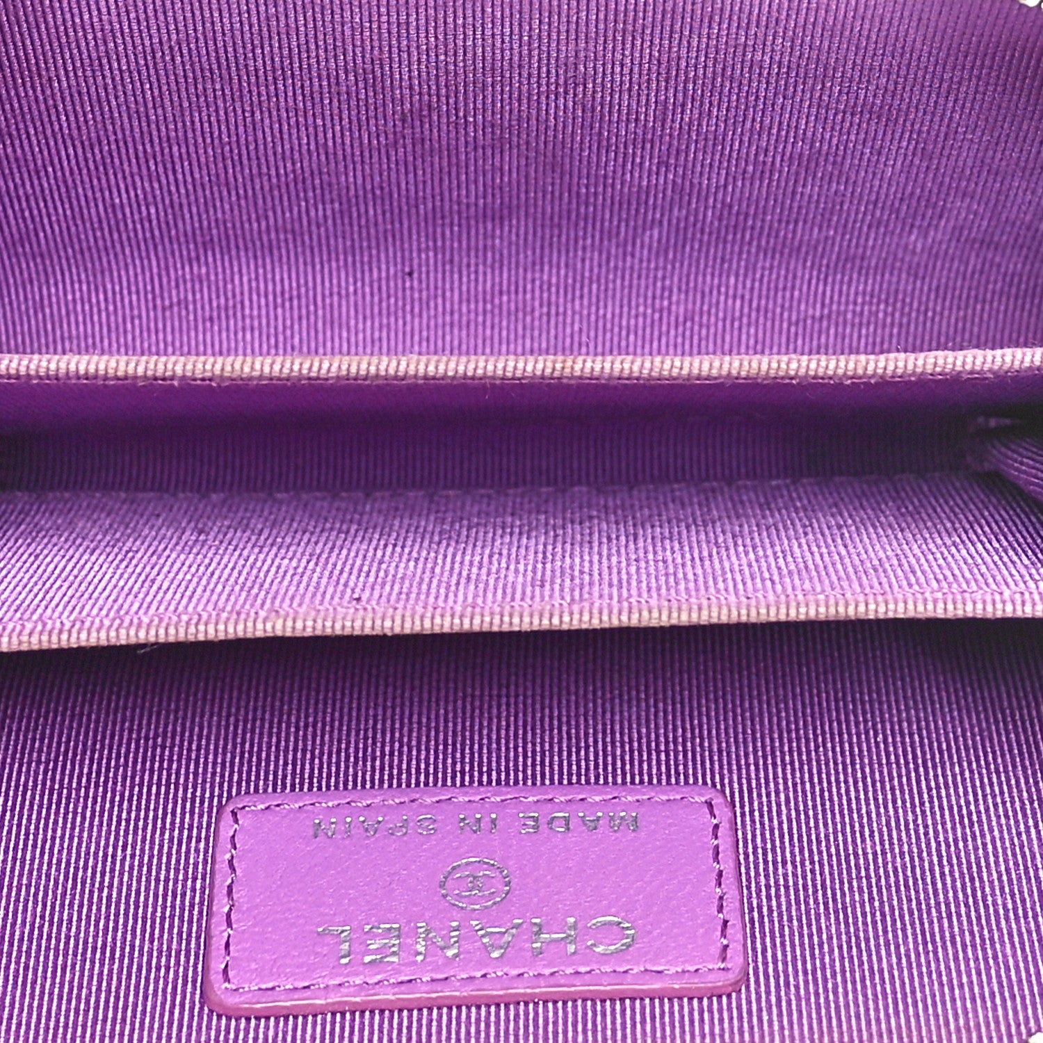Chanel Lambskin Quilted Zip Around Coin Purse Wallet Purple 5 of 8