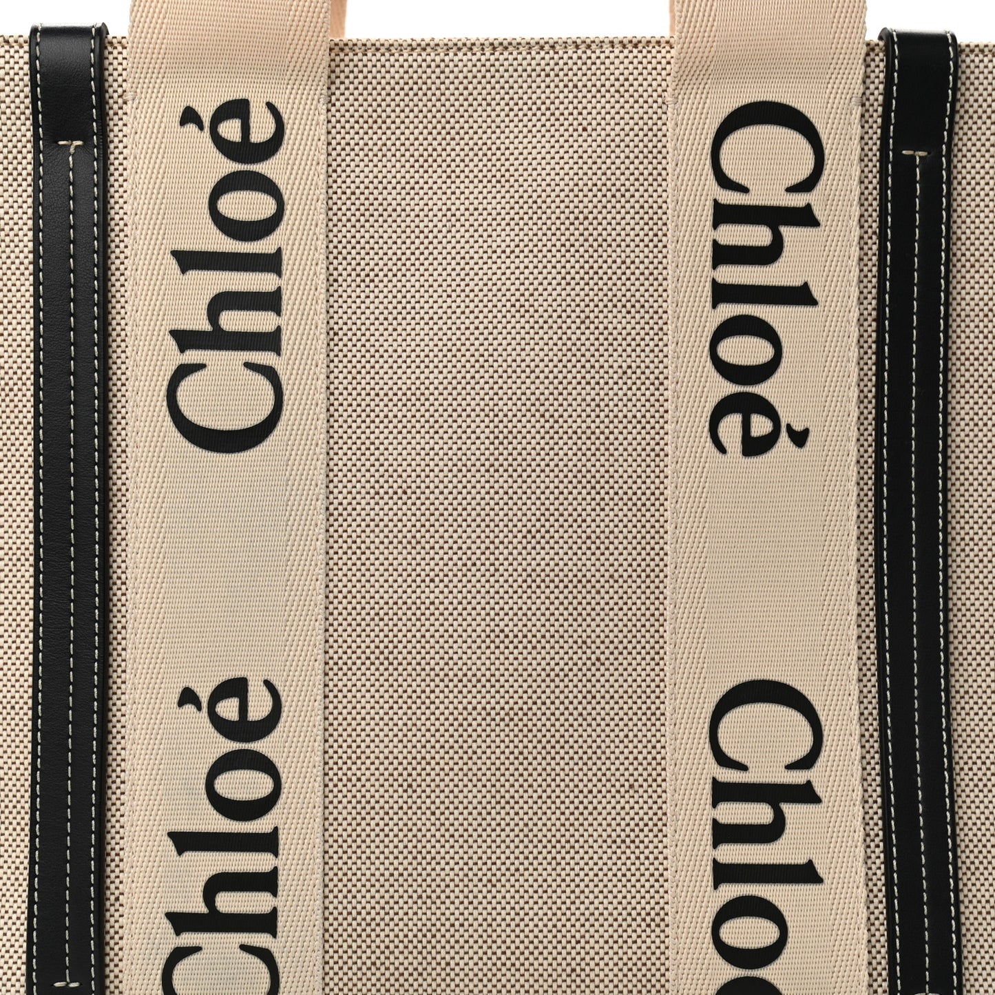 Cotton Calfskin Medium Woody Ribbon Tote White Black
