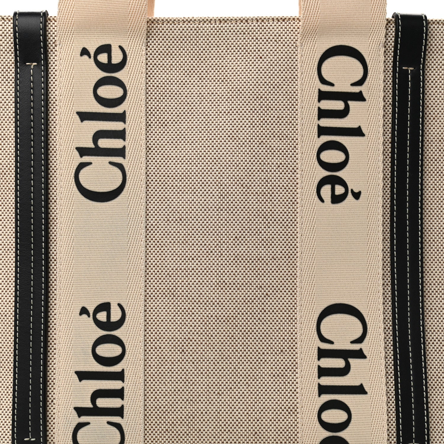 Chloe Cotton Calfskin Medium Woody Ribbon Tote White Black 8 of 10