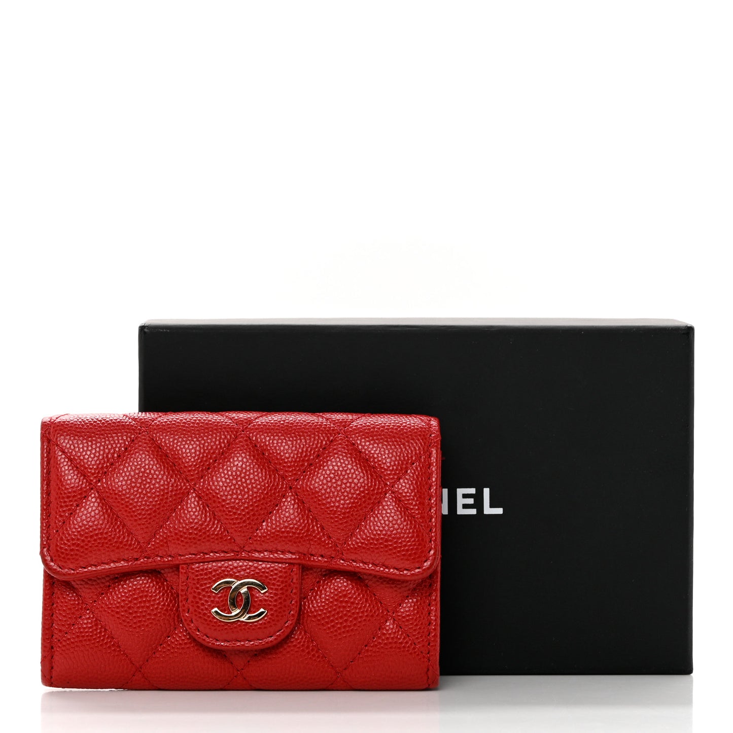 Caviar Quilted Flap Card Holder Wallet Red