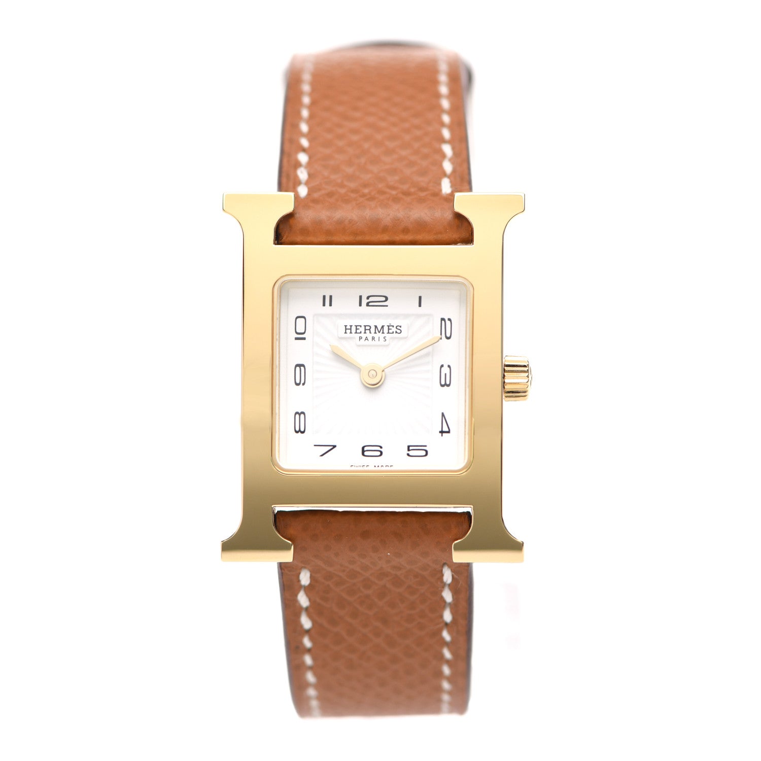 Hermes Stainless Steel Epsom 21mm Heure H Hour Quartz Watch Gold 1 of 5