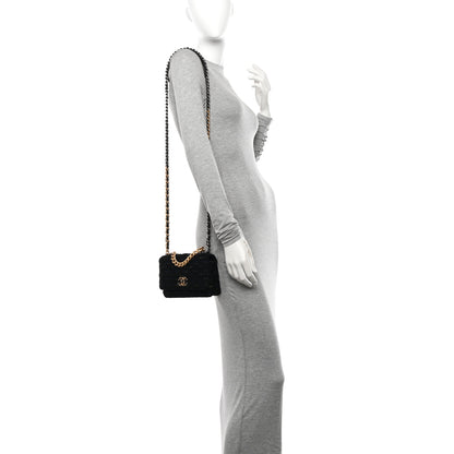 Chanel Tweed Quilted Chanel 19 Wallet On Chain WOC Black Navy Gold 3 of 11