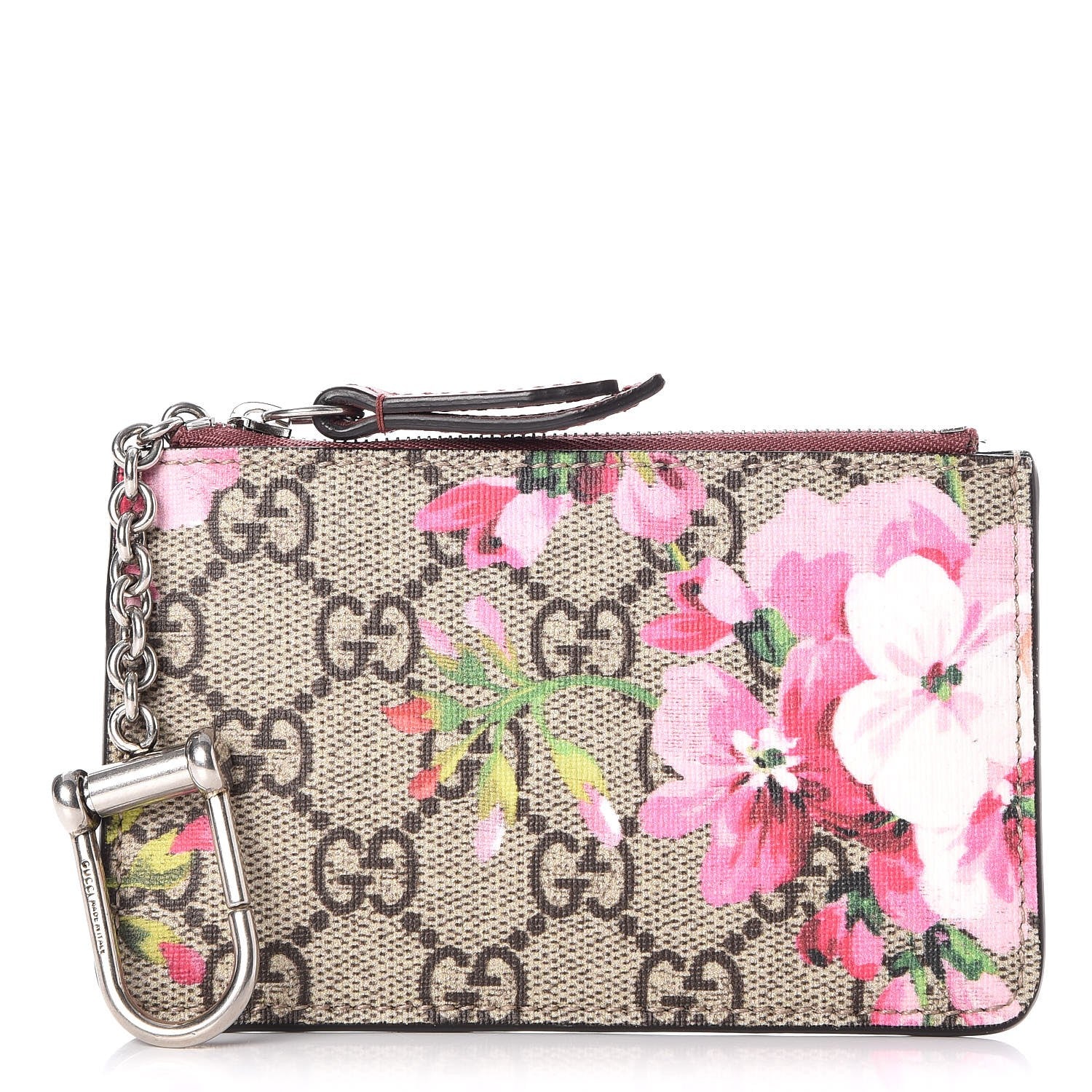 Gucci GG Supreme Monogram Blooms Key Ring Coin Case Beige Multicolor Dry Rose 1 of 6