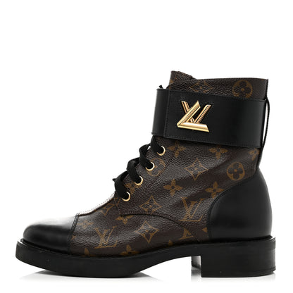 Louis Vuitton Calfskin Monogram Wonderland Flat Ranger Boots 37.5 Black 1 of 8