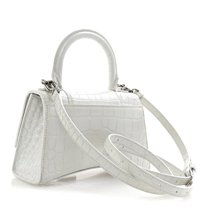Balenciaga Shiny Calfskin Crocodile Embossed Hourglass Top Handle Bag XS White 3 of 13