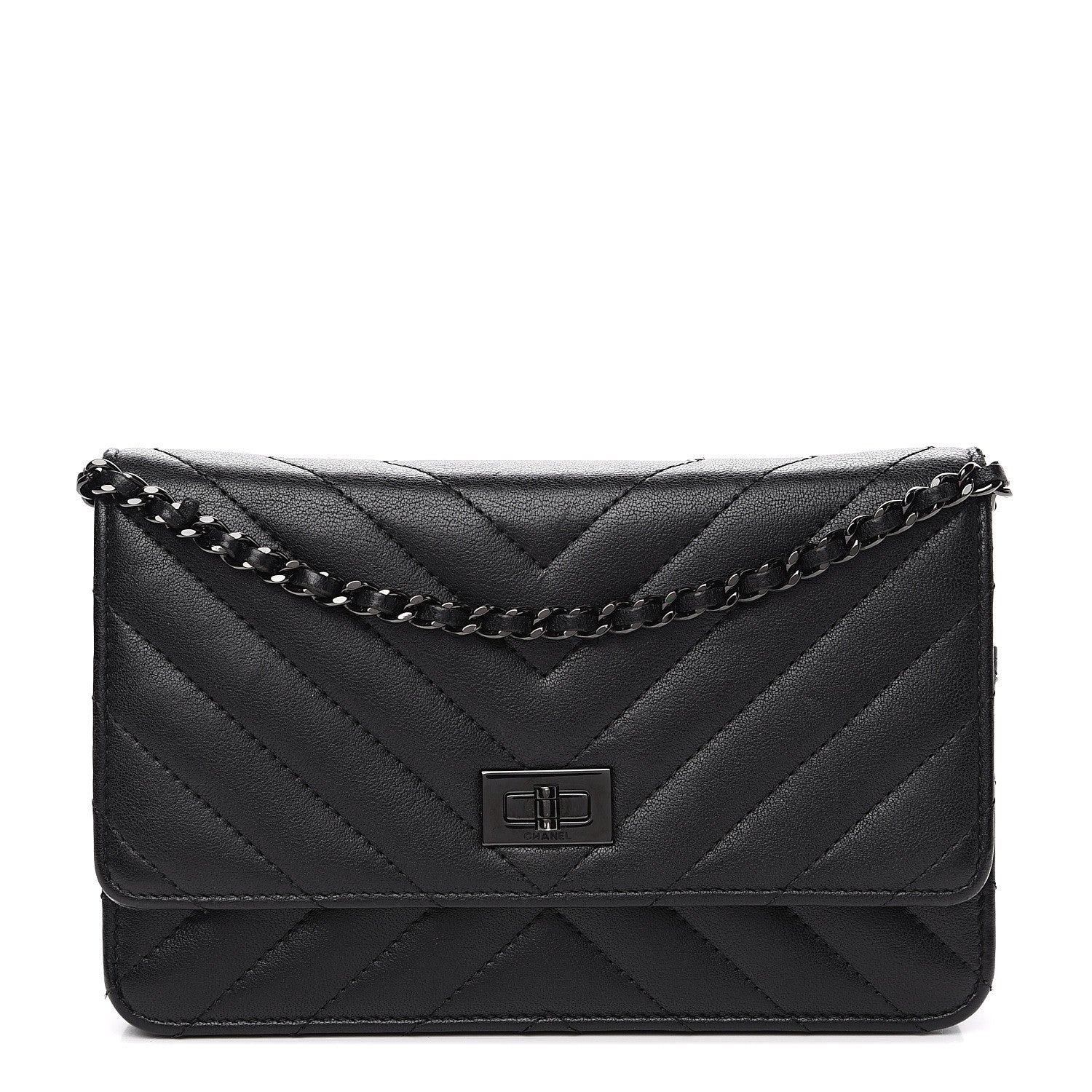 Chanel Sheepskin Chevron Reissue Wallet On Chain WOC So Black 1 of 14