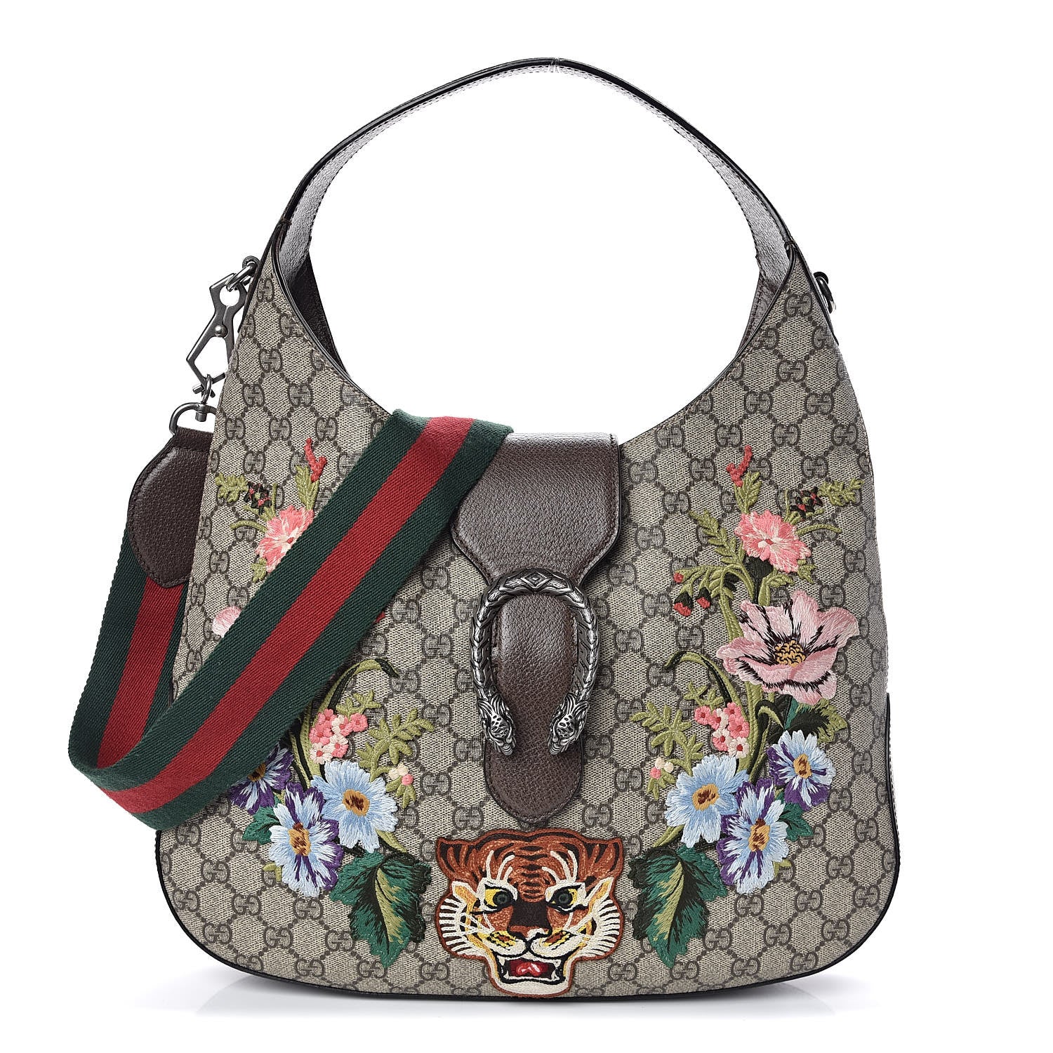 Gucci GG Supreme Monogram Web Embroidered Medium Dionysus Hobo Beige New Acero Multicolor 1 of 9