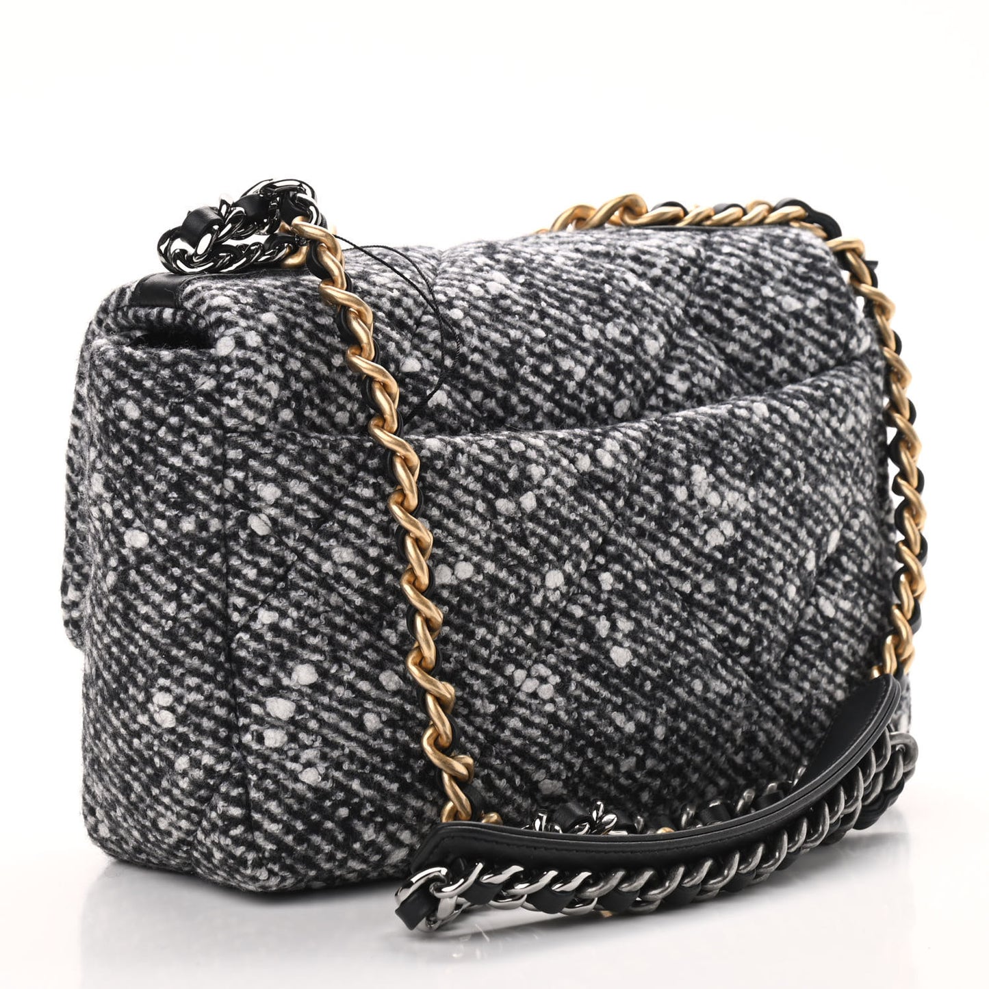 Tweed Quilted Medium Chanel 19 Flap Black White