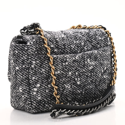 Chanel Tweed Quilted Medium Chanel 19 Flap Black White 2 of 8