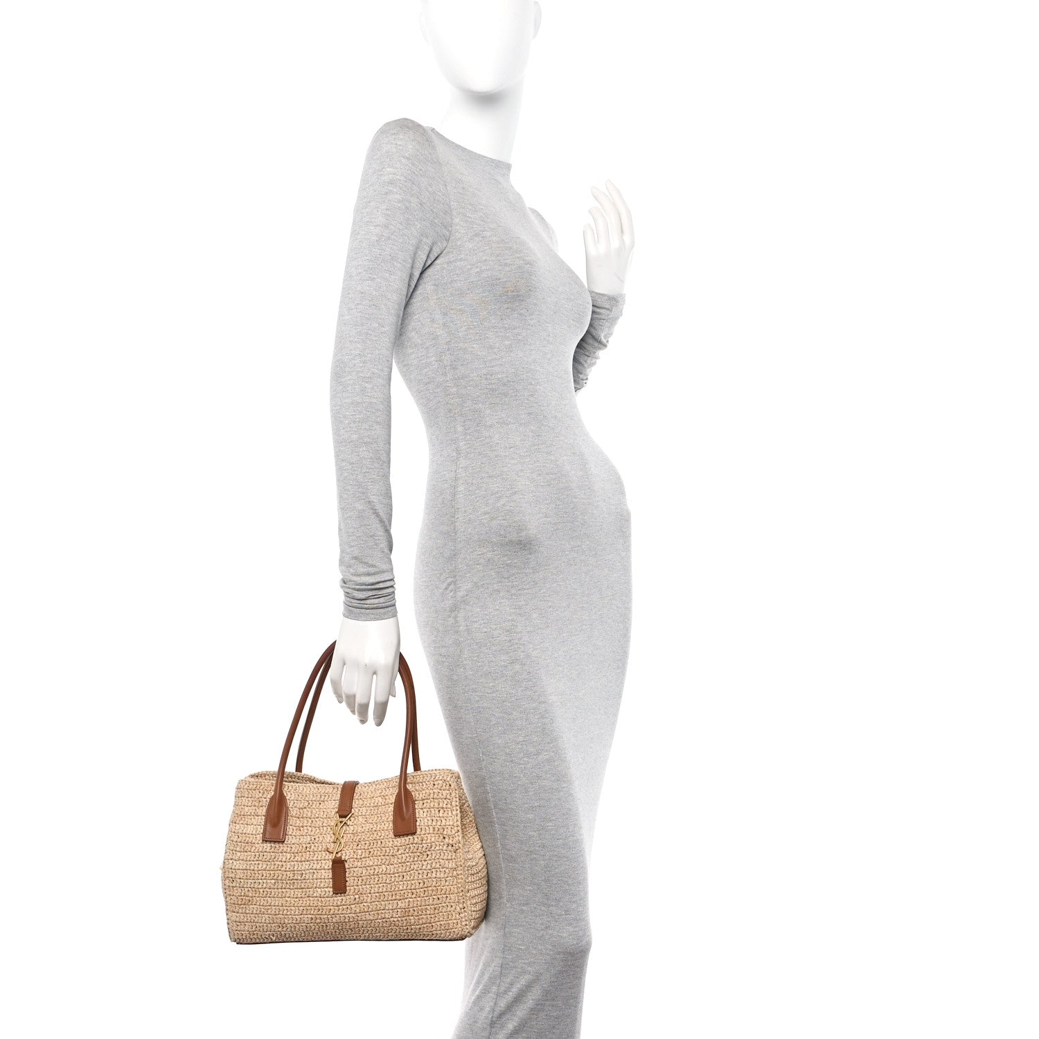 Saint Laurent Raffia Calfskin Panier Rectangle Tote Naturel Brick 2 of 13