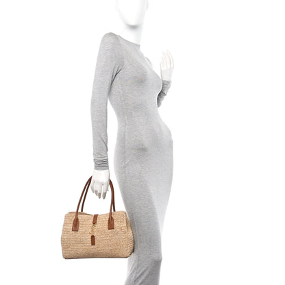 Saint Laurent Raffia Calfskin Panier Rectangle Tote Naturel Brick 2 of 13