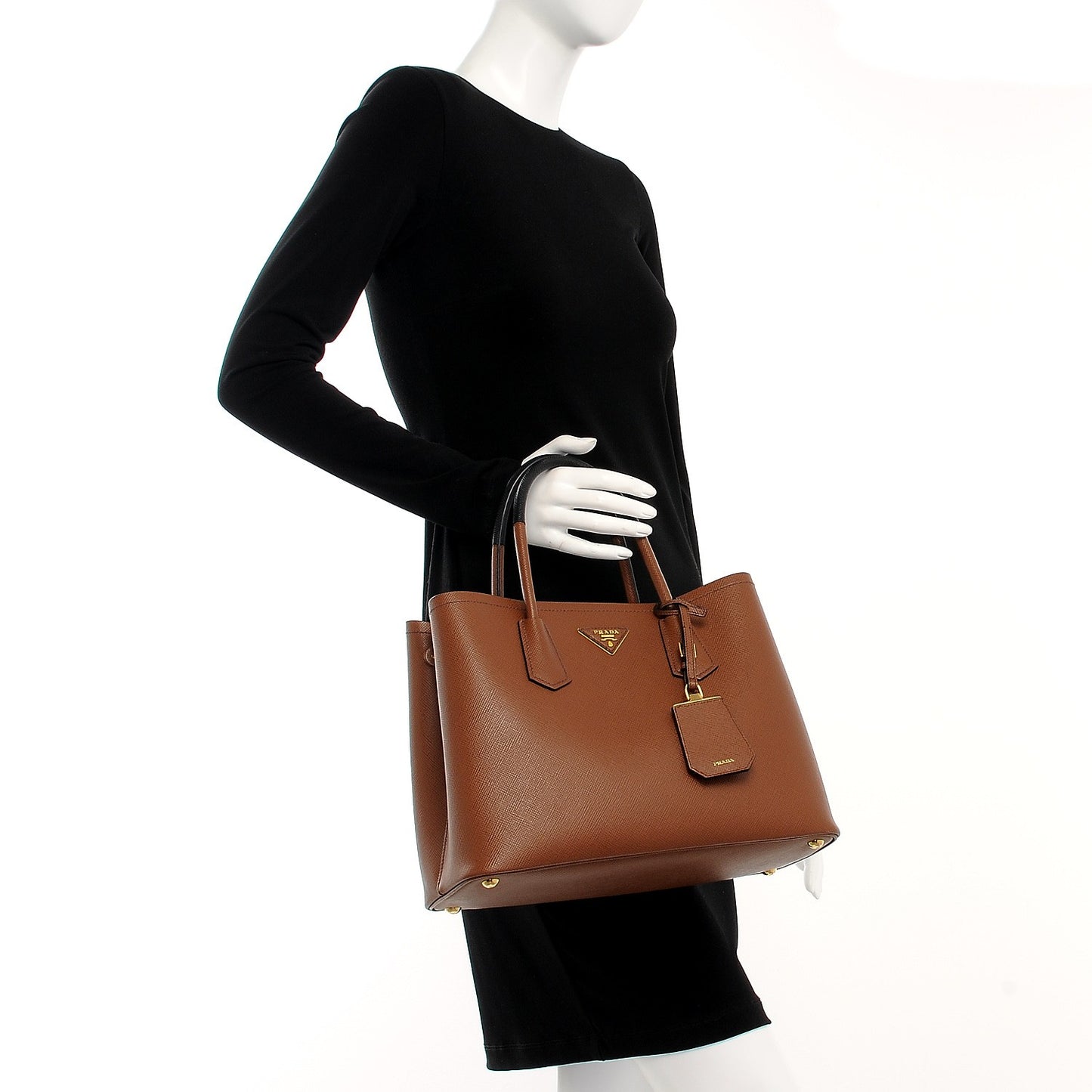 Saffiano Cuir Medium Double Bag Cannella Black