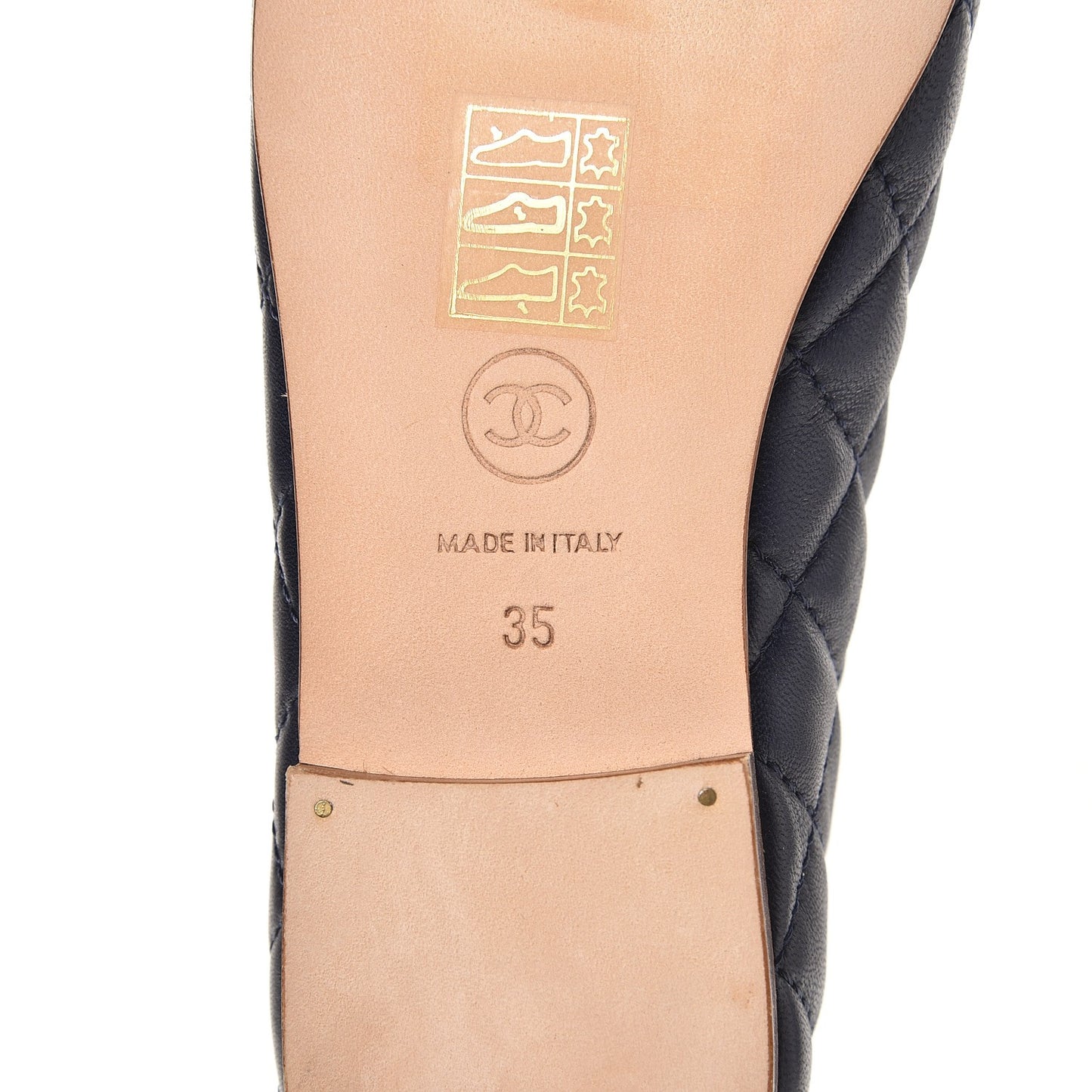 Lambskin Quilted CC Cap Toe Ballerina Flats 35 Navy