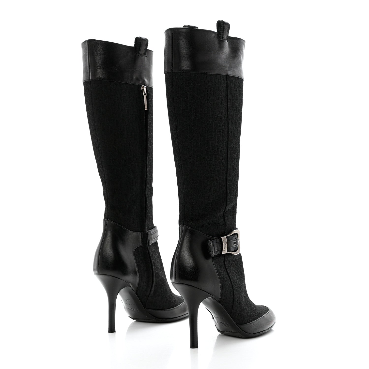 Christian Dior Monogram Buckle Tall Boots 36 Black 4 of 9