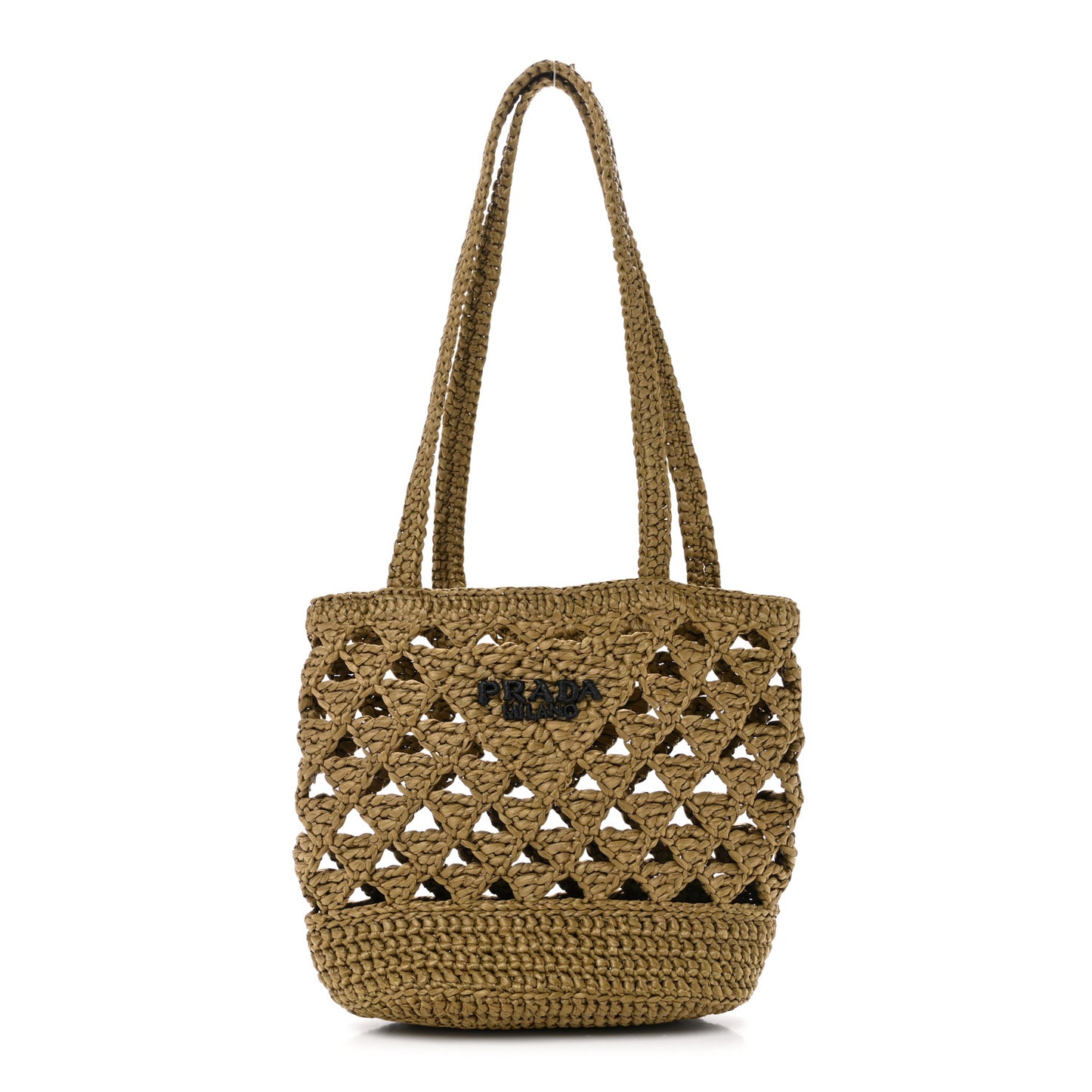 Yarn Raffia Effect Crochet Embroidered Mini Logo Tote Oliva