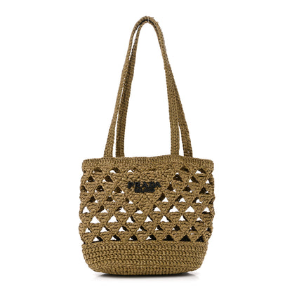 Prada Yarn Raffia Effect Crochet Embroidered Mini Logo Tote Oliva 1 of 10
